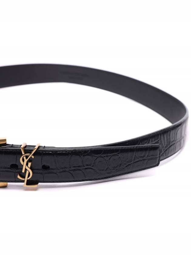 Cassandra Square Crocodile Leather Buckle Belt Black - SAINT LAURENT - BALAAN 6