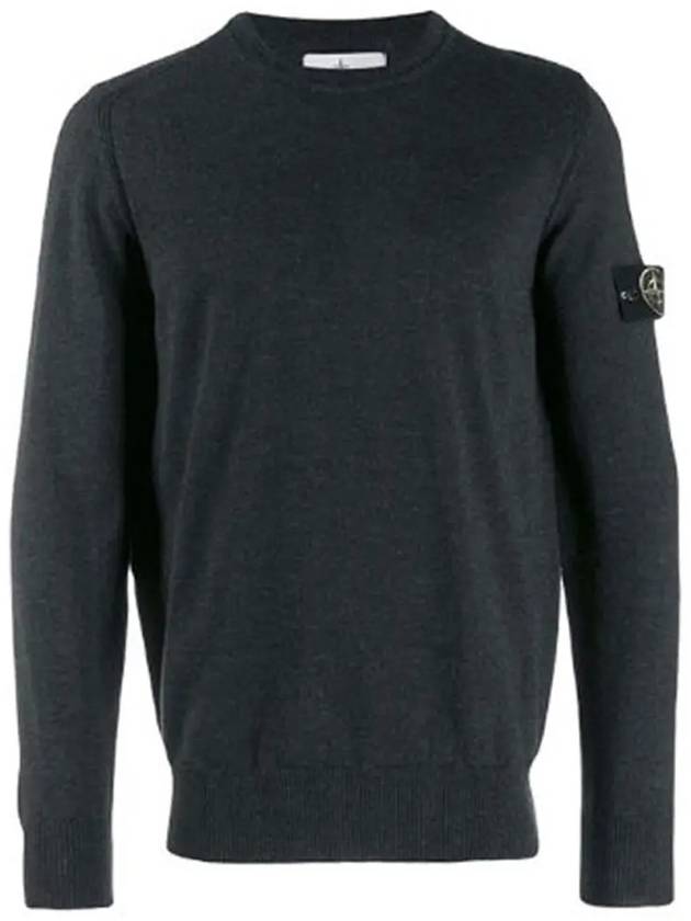 Men's Wappen Patch Crew Neck Wool Knit Top Charcoal - STONE ISLAND - BALAAN 3