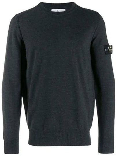 Men's Wappen Patch Crew Neck Wool Knit Top Charcoal - STONE ISLAND - BALAAN 2