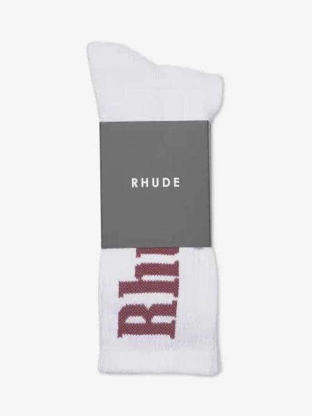 Men s Logo Socks White Maroon RHFW22SO040705000500 - RHUDE - BALAAN 1