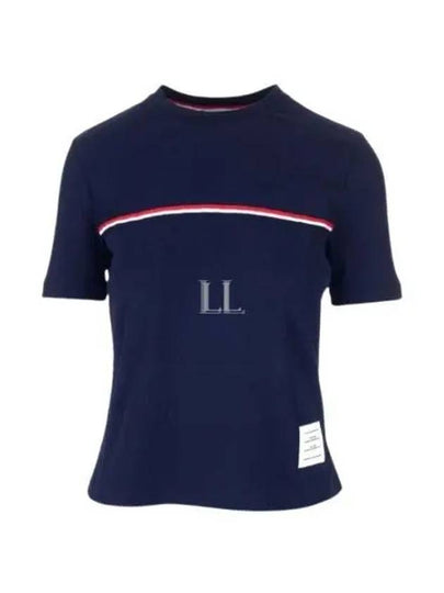 Women's High Twist Rip Stripe Short Sleeve T-Shirt Navy - THOM BROWNE - BALAAN 2