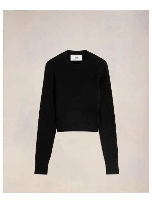 De Coeur Pointel Crew Neck Knit Top Black - AMI - BALAAN 2