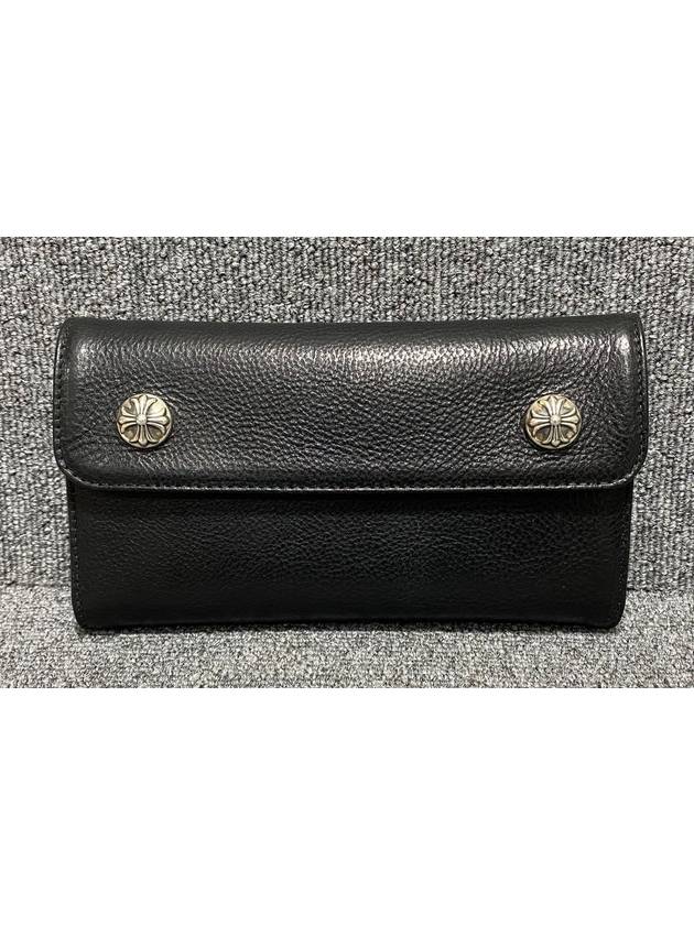 Heavy leather cross 2 button zipper long wallet - CHROME HEARTS - BALAAN 1