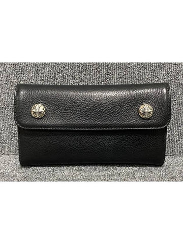 Heavy leather cross 2 button zipper long wallet - CHROME HEARTS - BALAAN 1