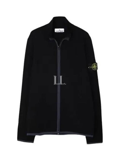 Compass Patch High Neck Stretch Wool Zip Up Cardigan Black - STONE ISLAND - BALAAN 2