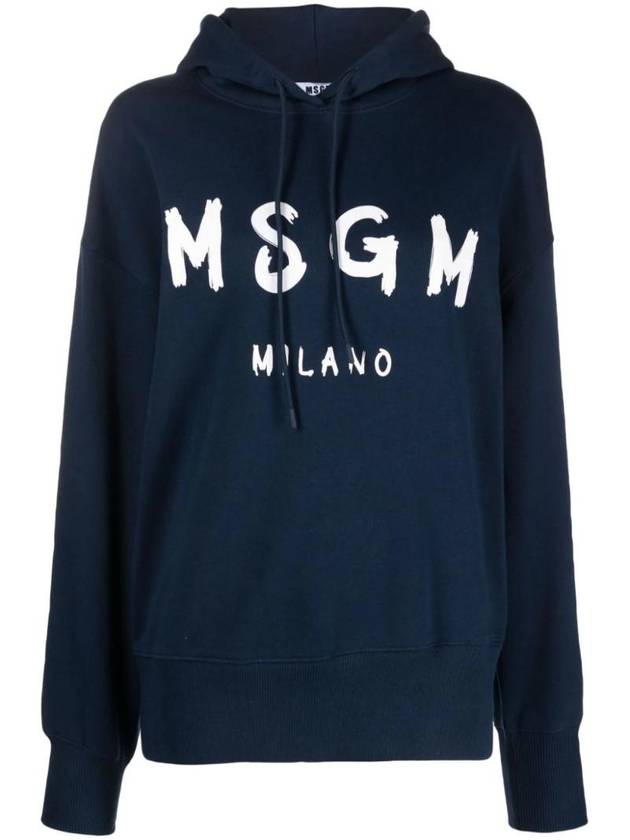 Brushed Logo Print Hoodie Navy - MSGM - BALAAN 1