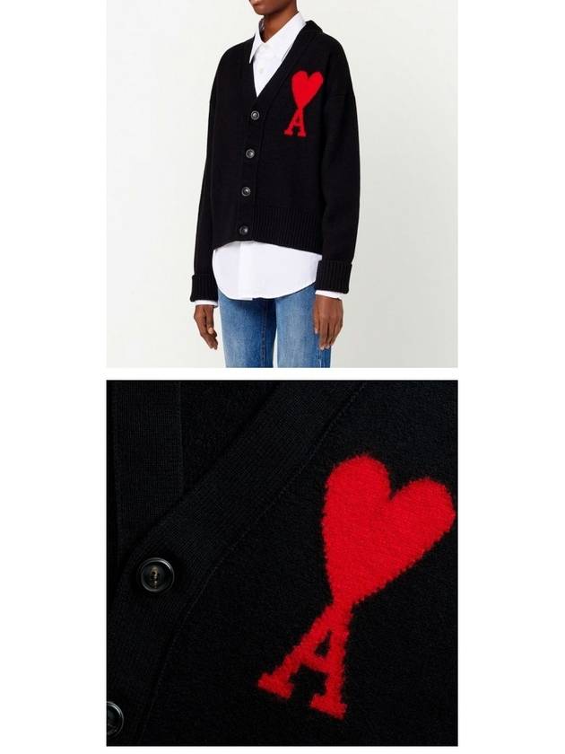 Big Heart Logo Wool Cardigan Black - AMI - BALAAN 7