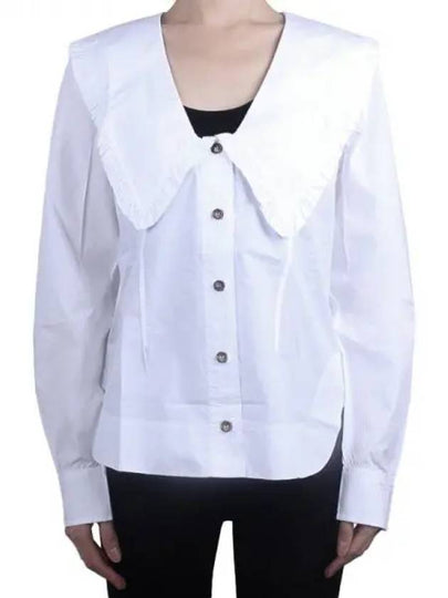 Women's Wide Collar Plunge Neck Cotton Shirt White - GANNI - BALAAN 2