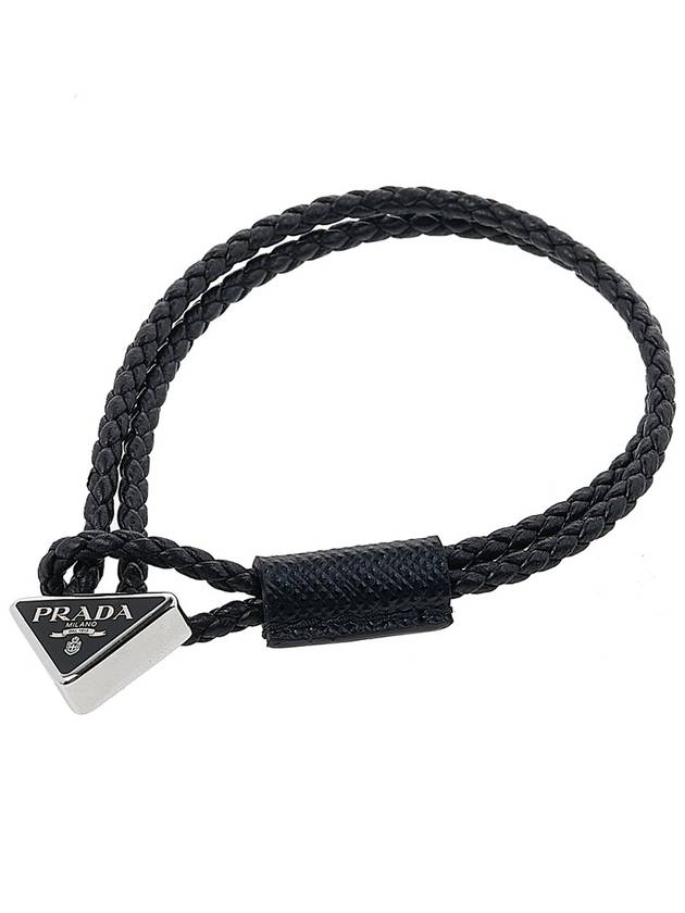 Nappa Braided Triangle Logo Bracelet Black - PRADA - BALAAN 10