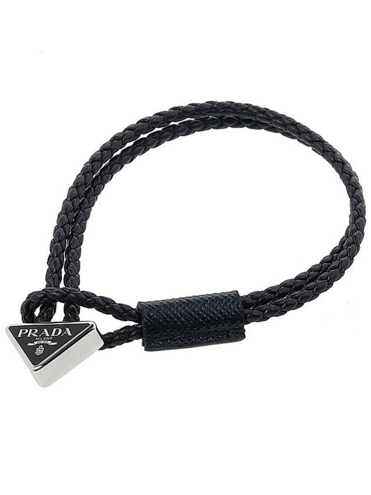 Nappa Braided Triangle Logo Bracelet Black - PRADA - BALAAN 2