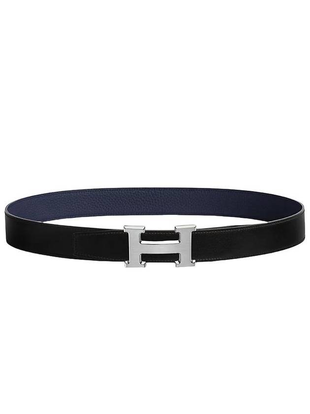 H Belt Buckle Reversible Leather Strap 32mm Grimoyenne Noir Blue Nuit - HERMES - BALAAN 2