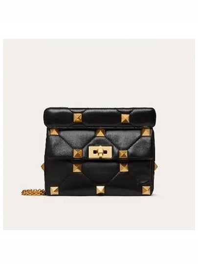 Roman Stud Lambskin Medium Shoulder Bag Black - VALENTINO - BALAAN 2