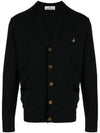 ORB Logo V-Neck Cardigan Black - VIVIENNE WESTWOOD - BALAAN 1