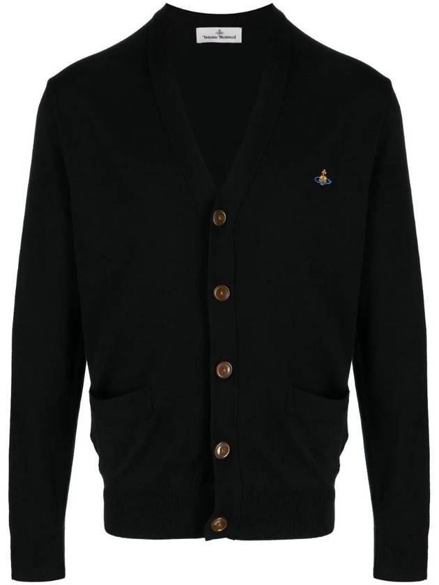 ORB Logo V-Neck Cardigan Black - VIVIENNE WESTWOOD - BALAAN 1