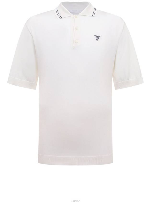 Logo Silk Short Sleeve Polo Shirt White - PRADA - BALAAN 6