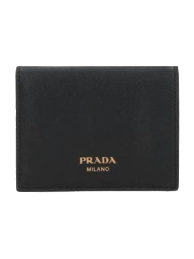 Women's Small Saffiano Smooth Leather Half Wallet Black - PRADA - BALAAN 1