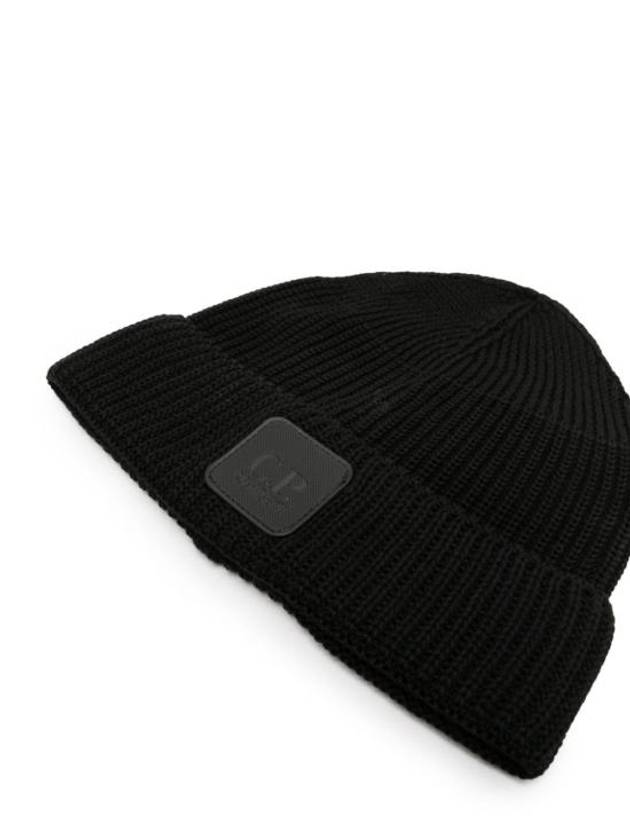 Logo Patch Cotton Ribbed Beanie Black - CP COMPANY - BALAAN 3