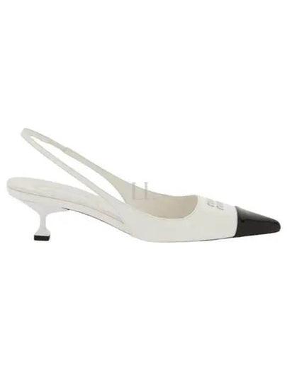 Logo Patent Leather Slingback Heels White Black - MIU MIU - BALAAN 2