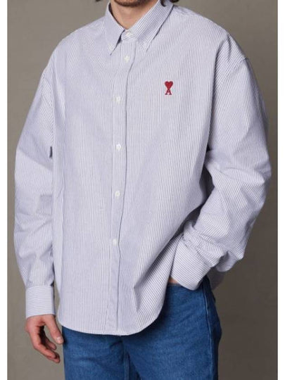 Small Heart Logo Oxford Button Down Long Sleeve Shirt Natural White - AMI - BALAAN 2