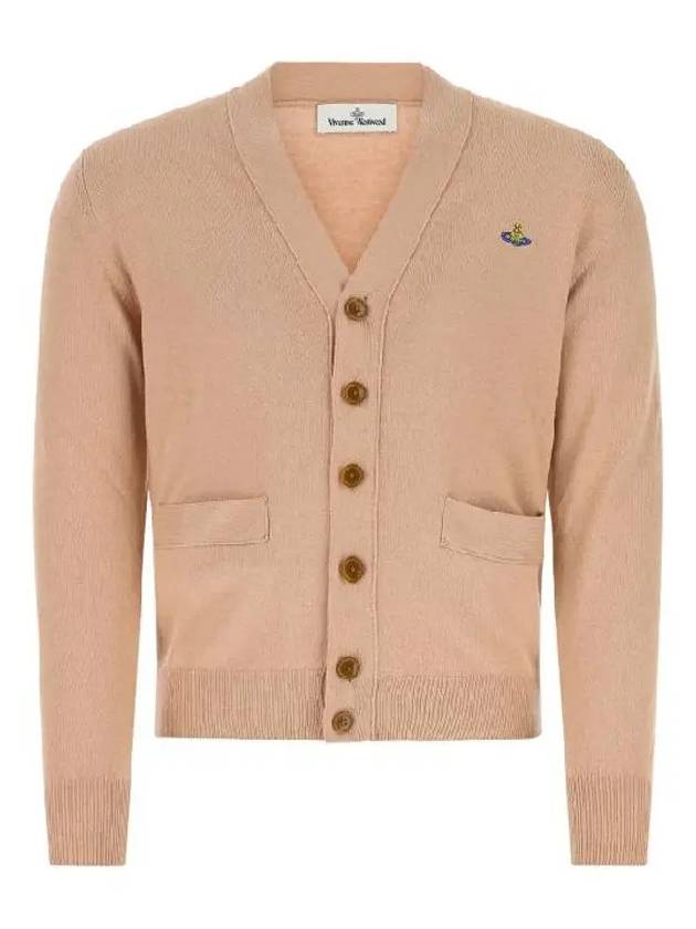 ORB Embroidery Logo V Neck Cardigan Beige - VIVIENNE WESTWOOD - BALAAN 2