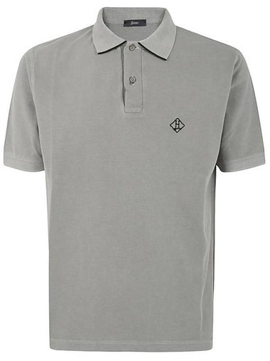 Embroidery Logo Short Sleeve Cotton Polo Shirt Grey - HERNO - BALAAN 1