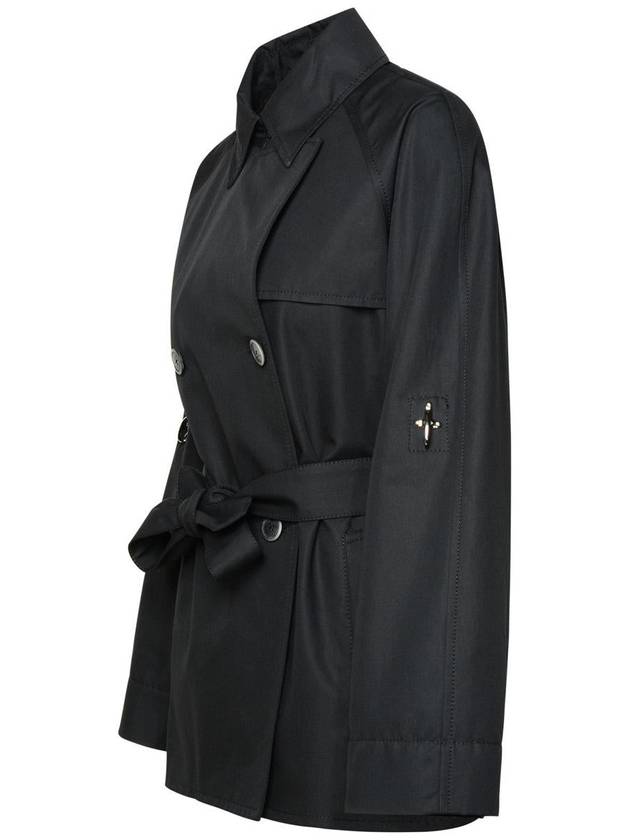 Fay Double-Breasted Short Black Cotton Trench Coat - FAY - BALAAN 2