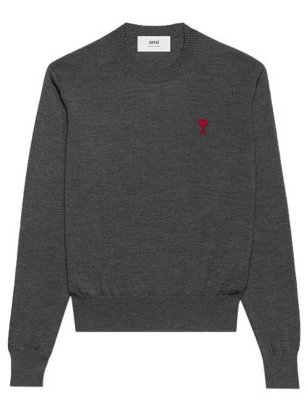 Heart Embroidered Logo Crew Neck Knit Top Heather Grey - AMI - BALAAN 2