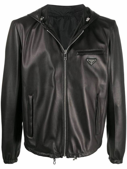 Men's Nappa Nylon Reversible Leather Jacket Black - PRADA - BALAAN.