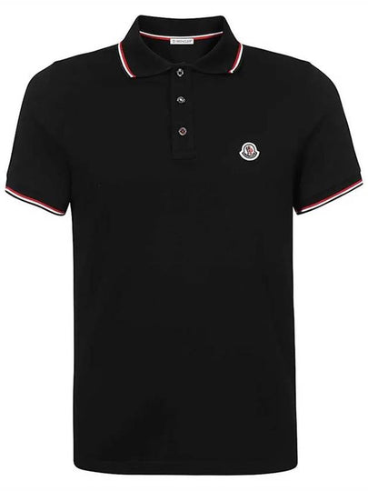 Tricolor Trim Cotton Polo Shirt Black - MONCLER - BALAAN 2