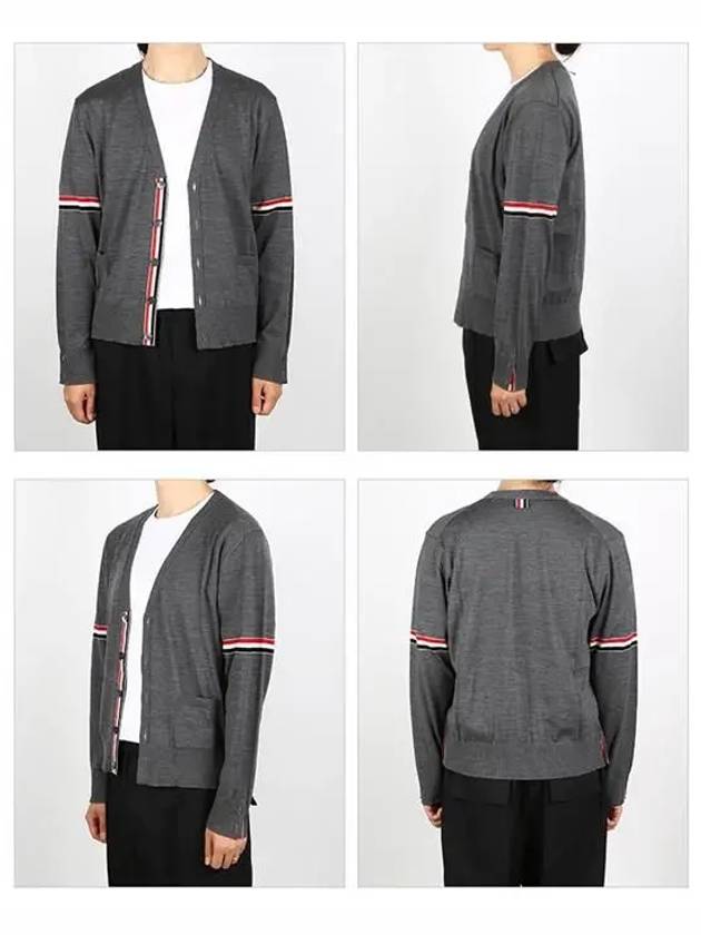 Stripe Armband Merino Wool Cardigan Grey - THOM BROWNE - BALAAN 3