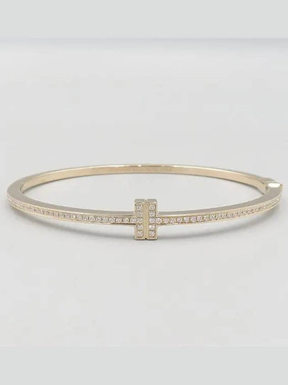 Tiffany 18K Gold 0 33CT Diamond Hinged Medium Wire Bangle Bracelet - TIFFANY & CO. - BALAAN 2