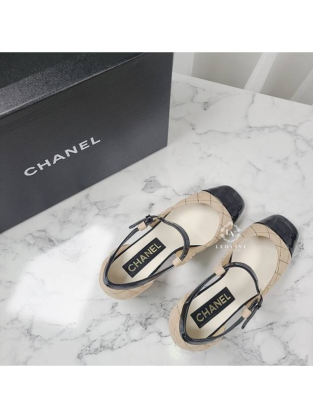 Mary Jane Suede Enamel Beige Black Strap Shoes 36 G39383 - CHANEL - BALAAN 6