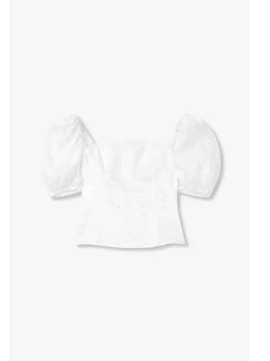 Eyelet Cropped Linen Top Marella White - REFORMATION - BALAAN 1