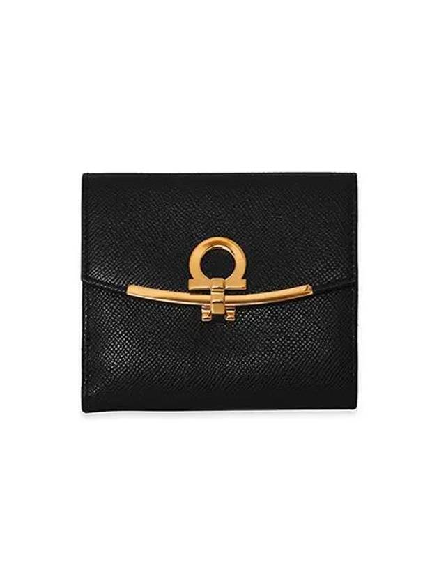 Gancini Leather Half Wallet Black - SALVATORE FERRAGAMO - BALAAN 3