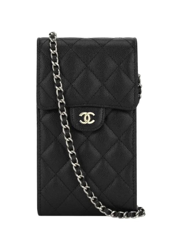 Phone holder chain calfskin caviar gold plated black - CHANEL - BALAAN 8