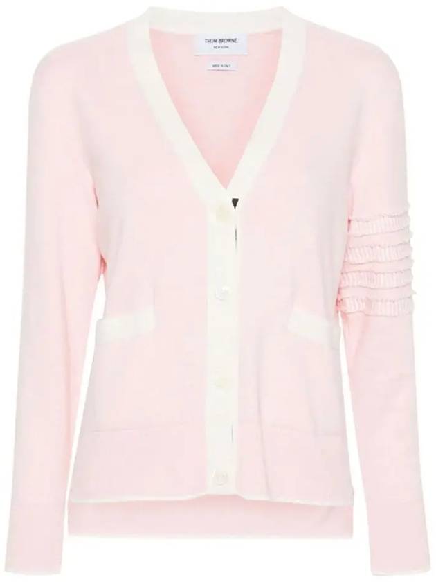 Milano Stitch V Neck Cardigan Pink - THOM BROWNE - BALAAN 2