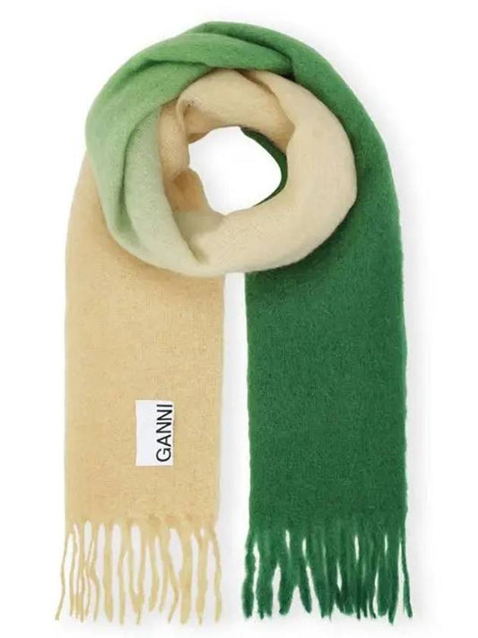 gradient fringe mohair muffler kelly green - GANNI - BALAAN.