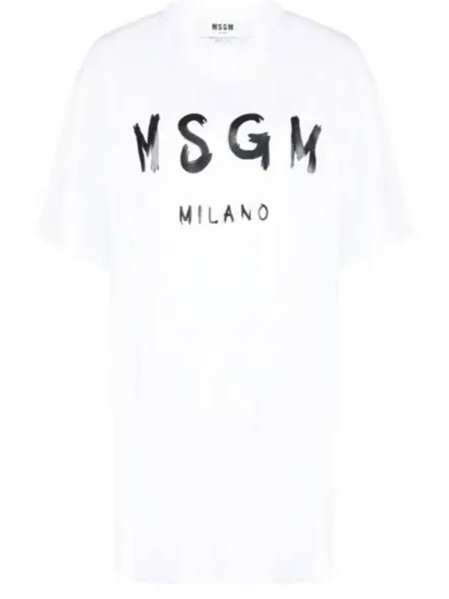 Milano Brushed Logo Short Sleeve Short Dress White - MSGM - BALAAN 2