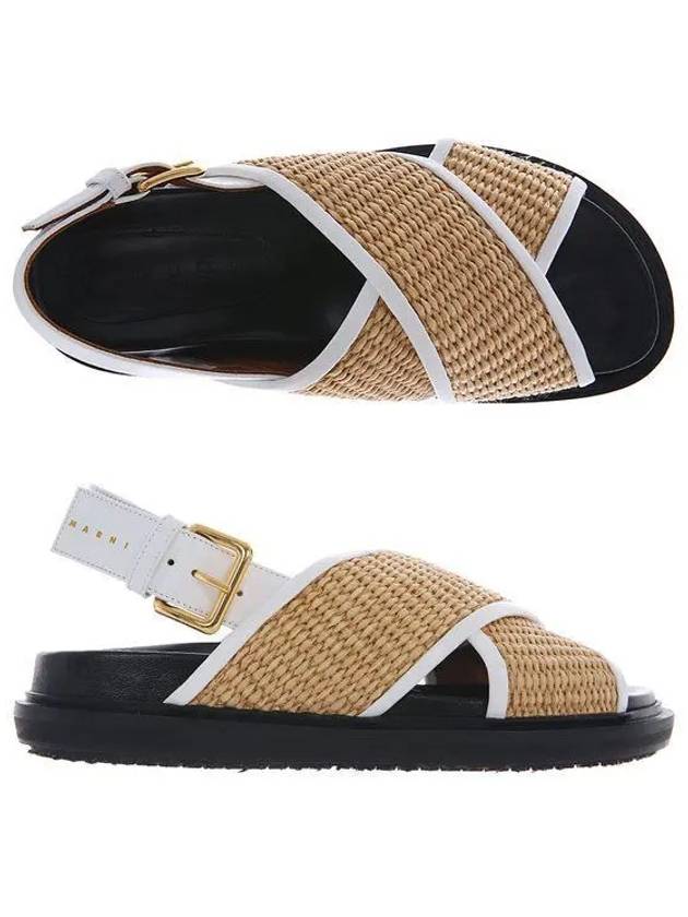 Leather Raffia Effect Fabric Fussbett Sandals Beige - MARNI - BALAAN 2