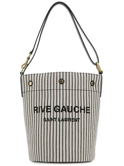 Rive Gauche Striped Canvas Leather Bucket Bag Cream Black - SAINT LAURENT - BALAAN 2