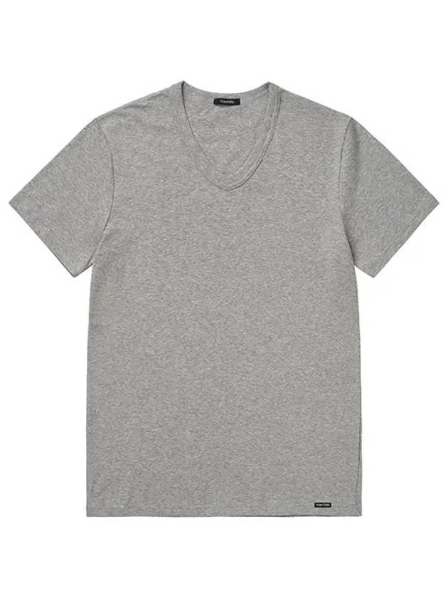 Cotton V-neck Short Sleeve T-Shirt Grey - TOM FORD - BALAAN 3