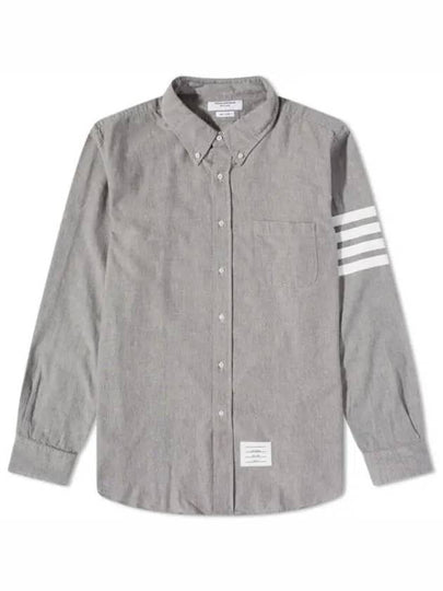 Men's Diagonal Shambray Print Nametag Straight Fit Long Sleeve Shirt Medium Grey - THOM BROWNE - BALAAN 2