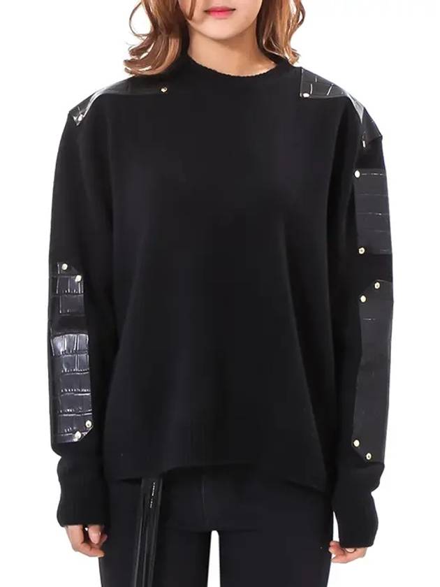 Women's Leather Knit Top Black - GIVENCHY - BALAAN.