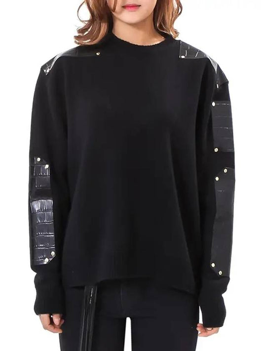 Women's Leather Knit Top Black - GIVENCHY - BALAAN.