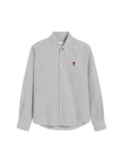 Heart Logo Stripe Button Cotton Long Sleeve Shirt Black White - AMI - BALAAN 2