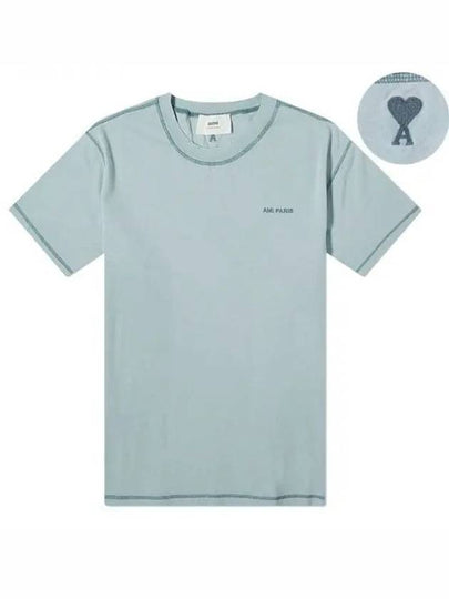 Embroidery Logo Fade Out Short Sleeve T-Shirt Aqua Marine - AMI - BALAAN 2