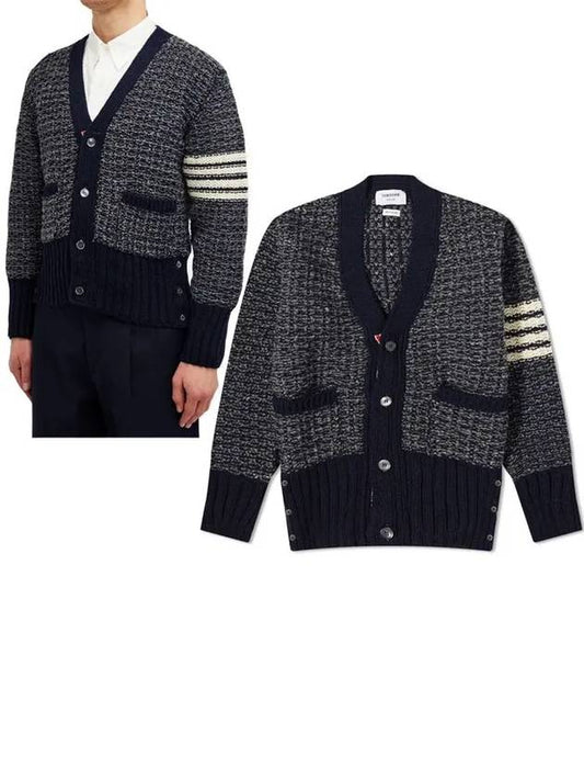 Mohair Tweed 4-Bar Classic V-neck Cardigan Navy - THOM BROWNE - BALAAN 2