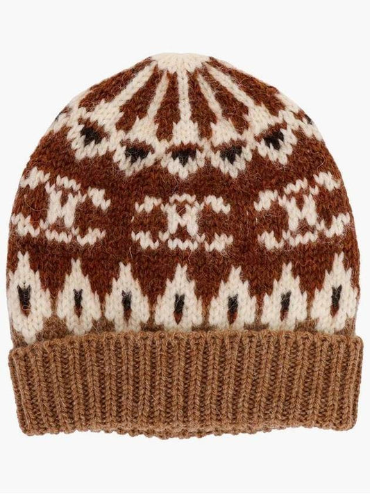 Triomphe Fair Isle Wool Beanie Camel - CELINE - BALAAN 1