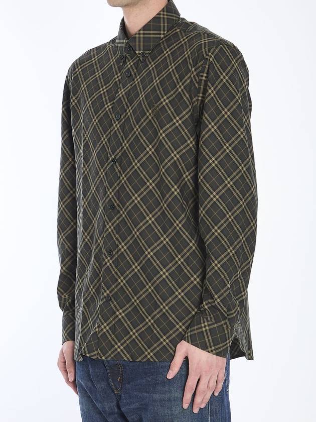 B Shield Embroidered Check Cotton Long Sleeve Shirt Shadow - BURBERRY - BALAAN 3