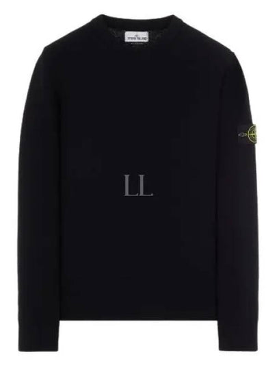 Men's Wappen Patch Crew Neck Wool Knit Top Black - STONE ISLAND - BALAAN 2